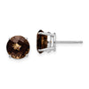 14k White Gold 8mm Round Checker-Cut Smoky Quartz Post Earrings