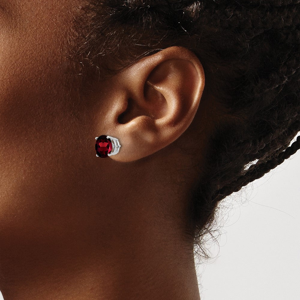 14k White Gold 8mm Round Garnet Post Earrings
