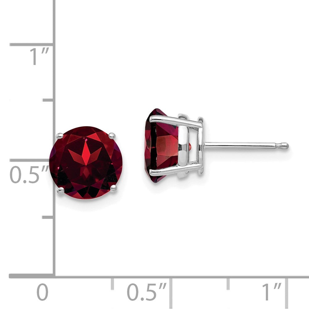 14k White Gold 8mm Round Garnet Post Earrings