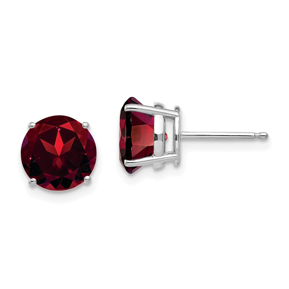 14k White Gold 8mm Round Garnet Post Earrings