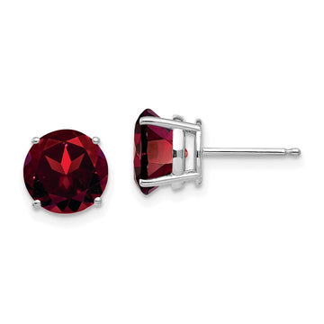 14k White Gold 8mm Round Garnet Post Earrings