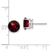 14k White Gold 8mm Round Checker-cut Garnet Post Earrings