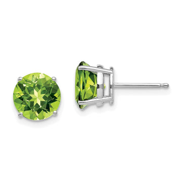 14k White Gold 8mm Round Peridot Post Earrings