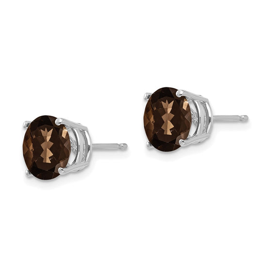14k White Gold 8mm Round Smoky Quartz Post Earrings