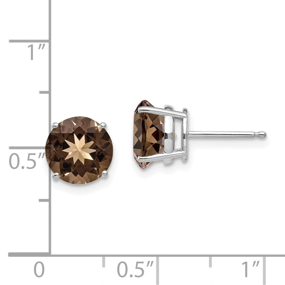 14k White Gold 8mm Round Smoky Quartz Post Earrings