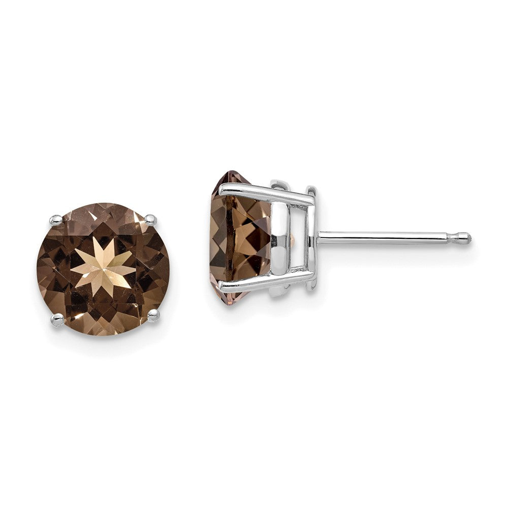 14k White Gold 8mm Round Smoky Quartz Post Earrings