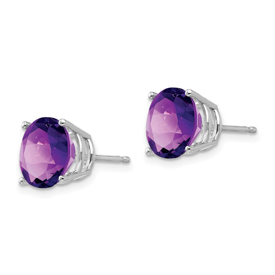 14k White Gold 9mm Round Amethyst Post Earrings