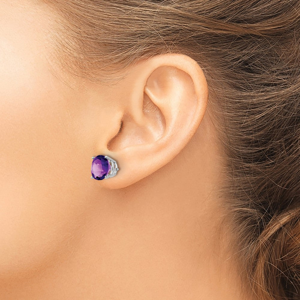 14k White Gold 9mm Round Amethyst Post Earrings