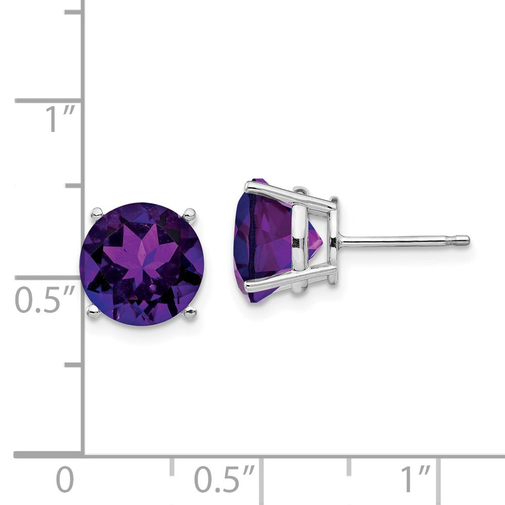 14k White Gold 9mm Round Amethyst Post Earrings
