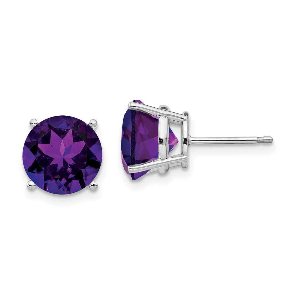 14k White Gold 9mm Round Amethyst Post Earrings