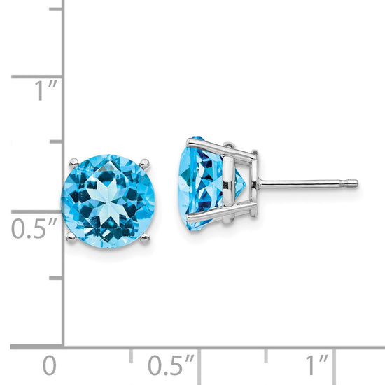 14k White Gold 9mm Round Blue Topaz Post Earrings