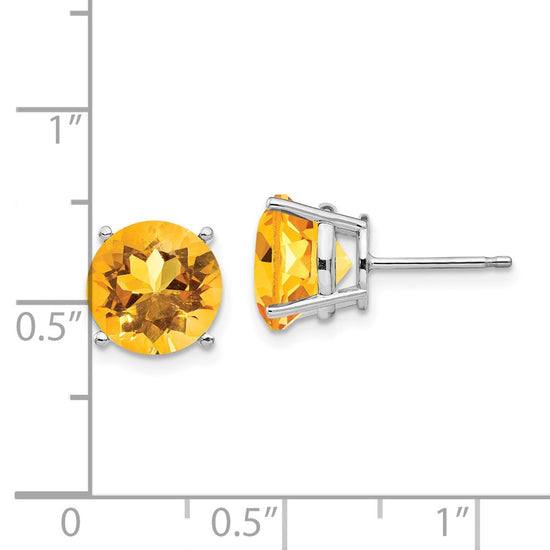 14k White Gold 9mm Round Citrine Stud Earrings