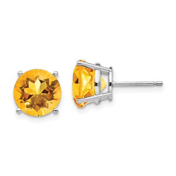 14k White Gold 9mm Round Citrine Stud Earrings