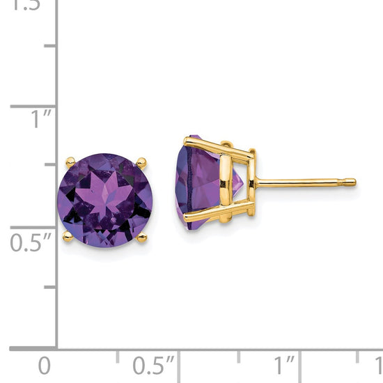 14k 10mm Round Amethyst Post Earrings