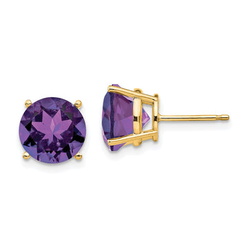 14k 10mm Round Amethyst Post Earrings