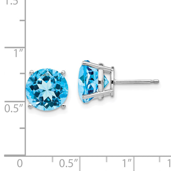 14k White Gold 10mm Round Blue Topaz Stud Earrings