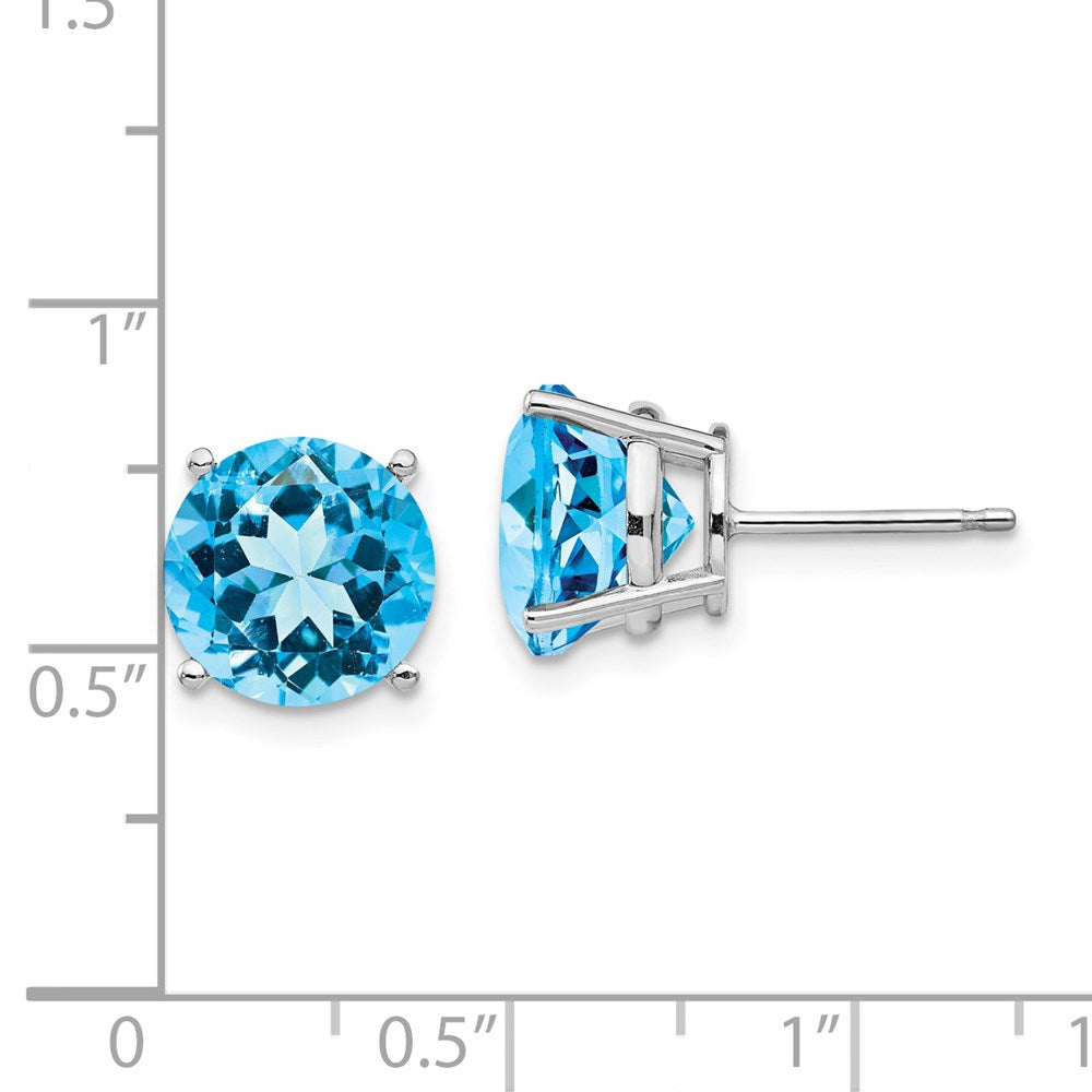 14k White Gold 10mm Round Blue Topaz Stud Earrings