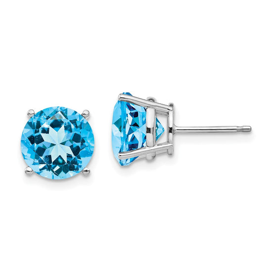 14k White Gold 10mm Round Blue Topaz Stud Earrings