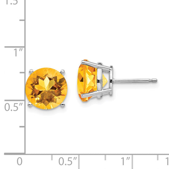 14k White Gold 10mm Round Citrine Stud Earrings