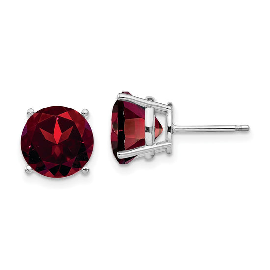 14k White Gold 10mm Round Garnet Post Earrings