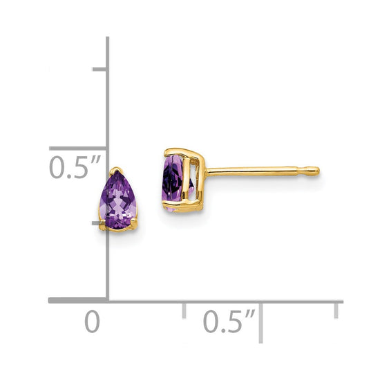 14k 5x3mm Pear Amethyst Post Earrings
