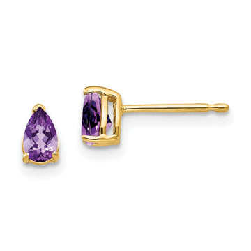 14k 5x3mm Pear Amethyst Post Earrings