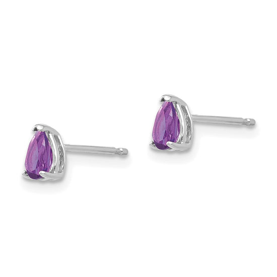 14k White Gold 5x3mm Pear Amethyst Post Earrings