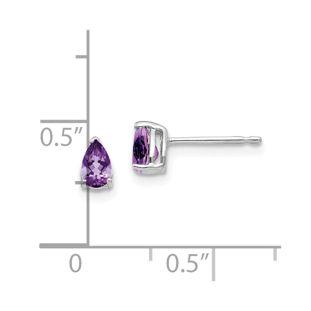 14k White Gold 5x3mm Pear Amethyst Post Earrings