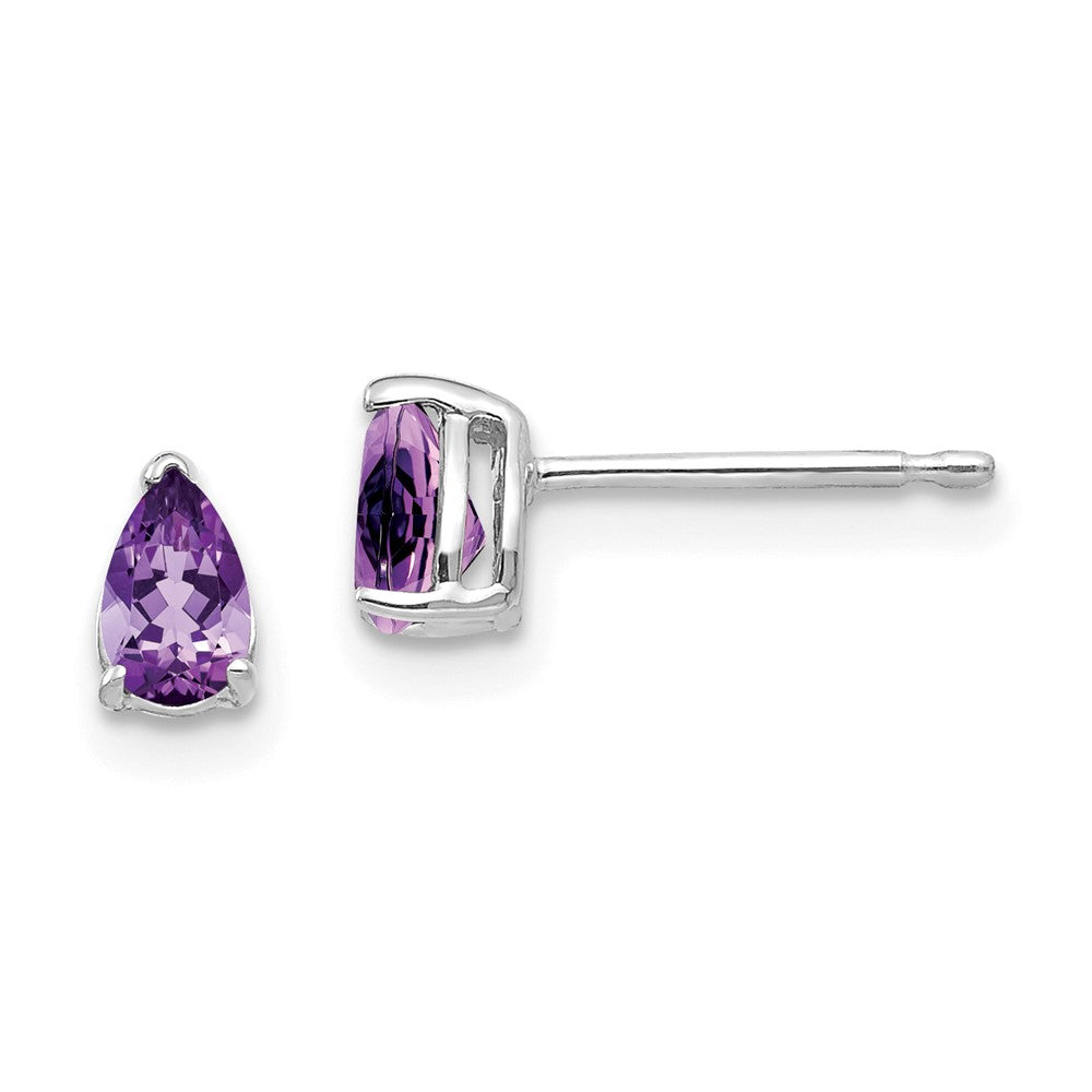 14k White Gold 5x3mm Pear Amethyst Post Earrings