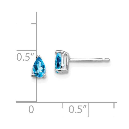 14k White Gold 5x3mm Pear Blue Topaz Post Earrings