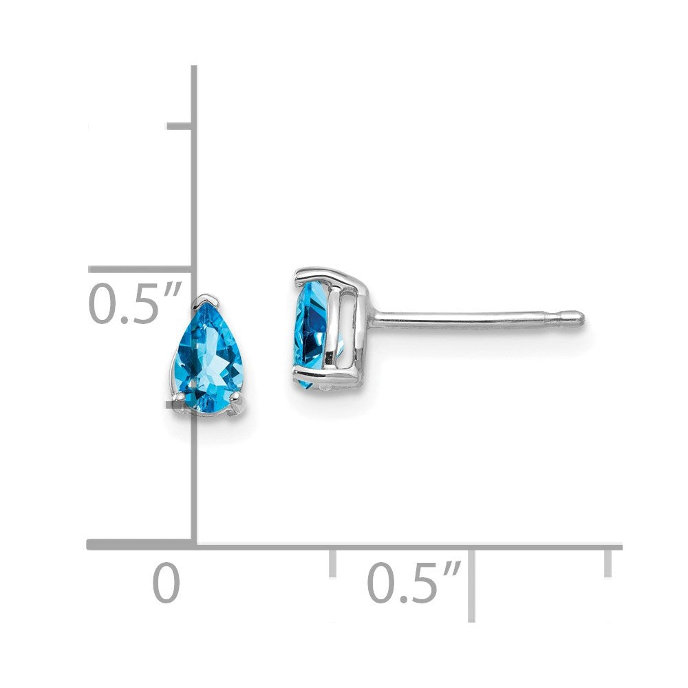 14k White Gold 5x3mm Pear Blue Topaz Post Earrings