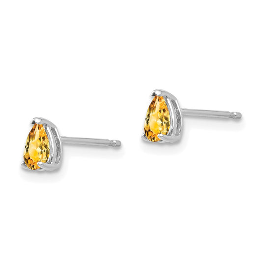 14k White Gold 5x3mm Pear Citrine Stud Earrings