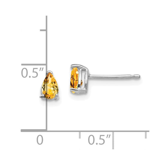 14k White Gold 5x3mm Pear Citrine Stud Earrings