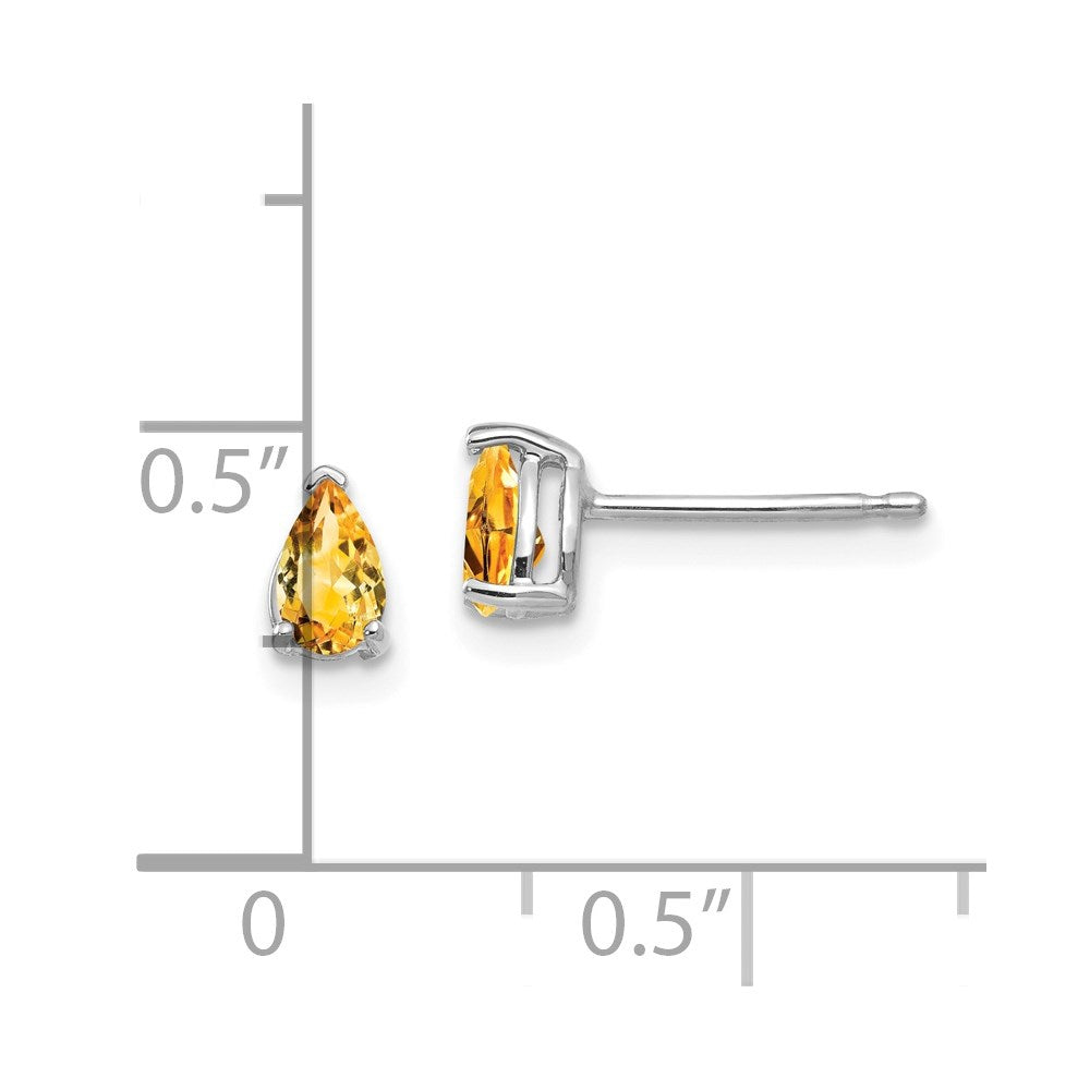 14k White Gold 5x3mm Pear Citrine Stud Earrings