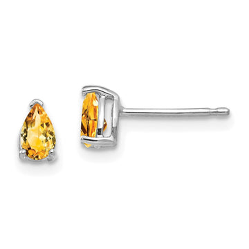 14k White Gold 5x3mm Pear Citrine Stud Earrings