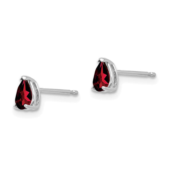 14k White Gold 5x3mm Pear Garnet Post Earrings