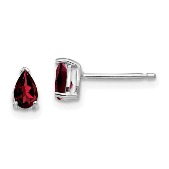 14k White Gold 5x3mm Pear Garnet Post Earrings
