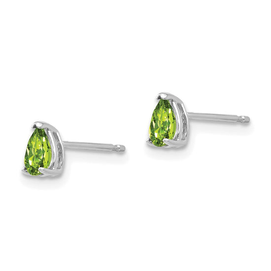 14k White Gold 5x3mm Pear Peridot Post Earrings