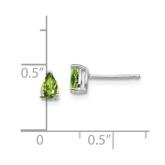 14k White Gold 5x3mm Pear Peridot Post Earrings