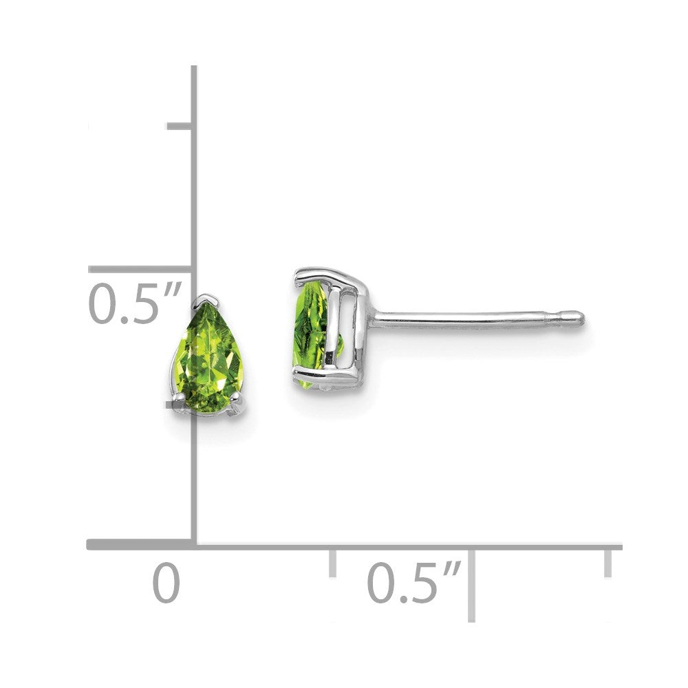 14k White Gold 5x3mm Pear Peridot Post Earrings