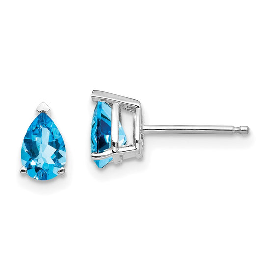 14k White Gold 6x4mm Pear Blue Topaz Post Earrings