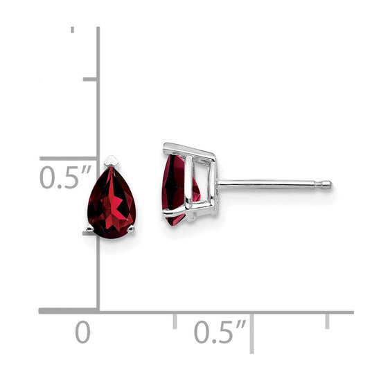 14k White Gold 6x4mm Pear Garnet Post Earrings
