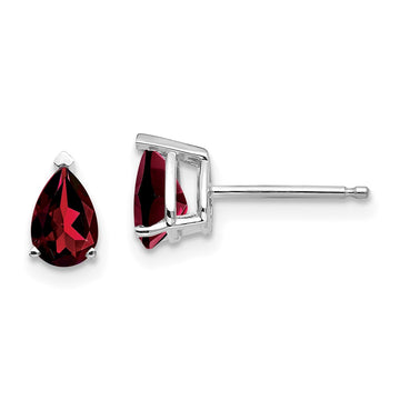 14k White Gold 6x4mm Pear Garnet Post Earrings