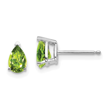 14k White Gold 6x4mm Pear Peridot Post Earrings