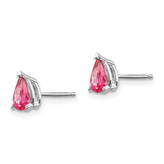 14k White Gold 6x4mm Pear Pink Spinel Post Earrings
