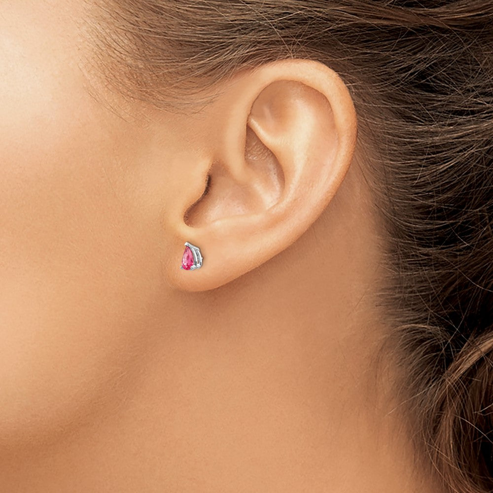 14k White Gold 6x4mm Pear Pink Spinel Post Earrings