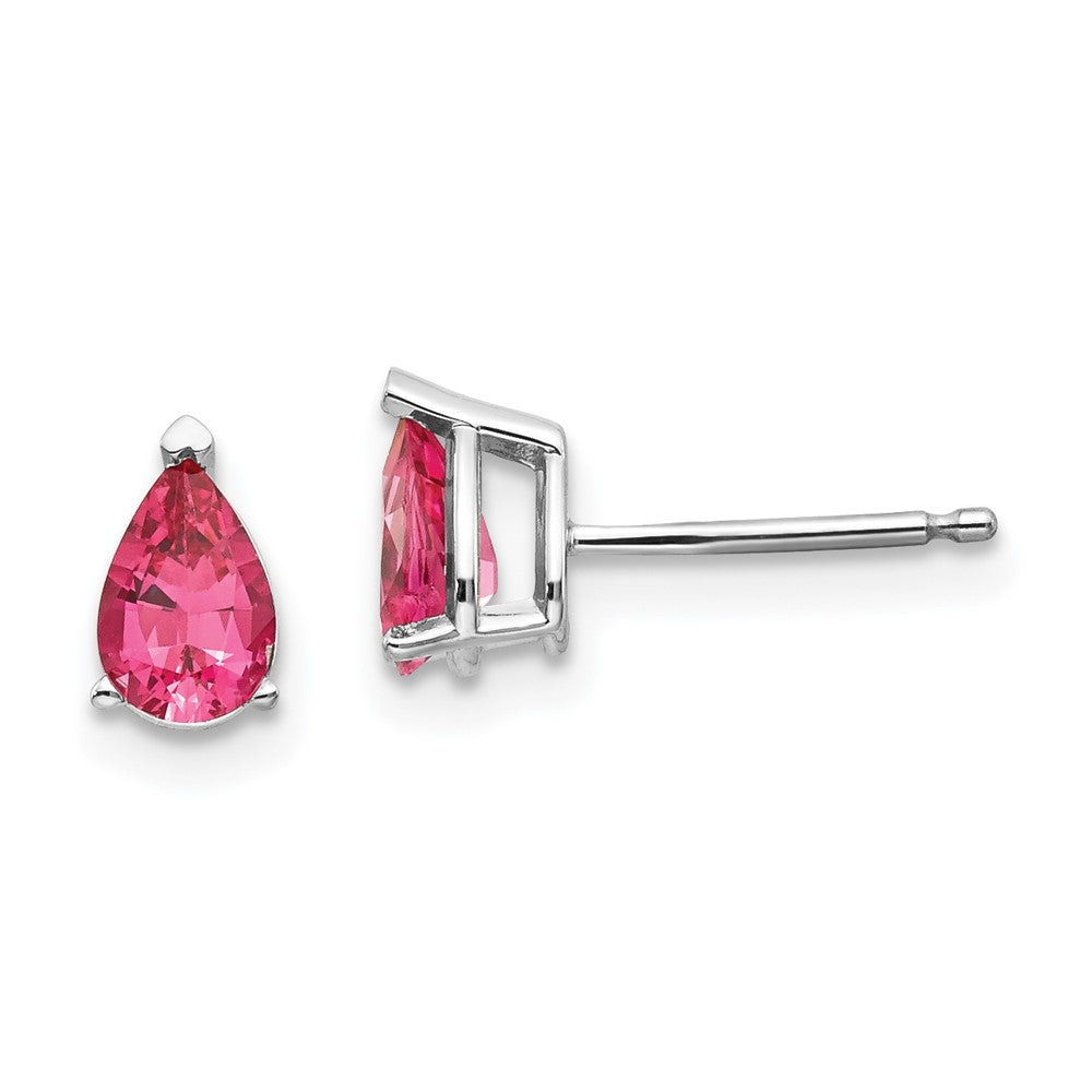 14k White Gold 6x4mm Pear Pink Spinel Post Earrings