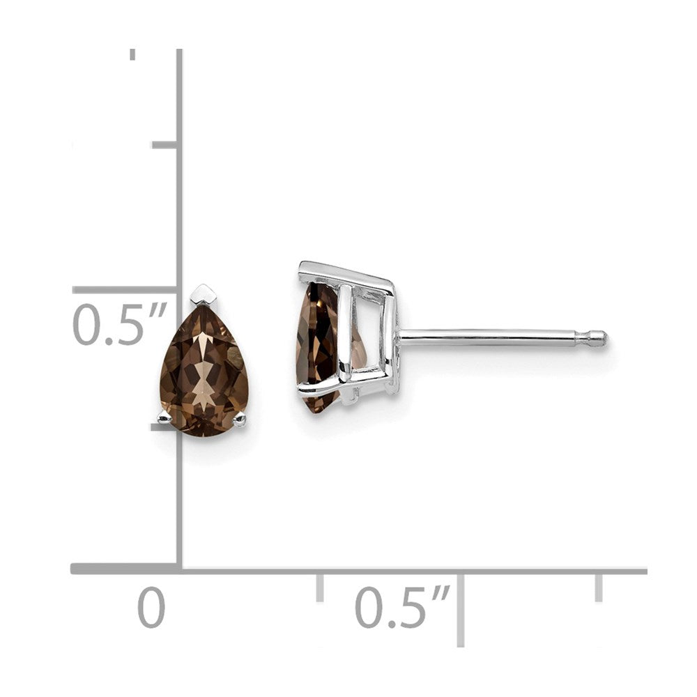 14k White Gold 6x4mm Pear Smoky Quartz Post Earrings