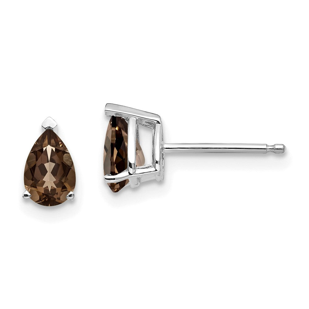14k White Gold 6x4mm Pear Smoky Quartz Post Earrings