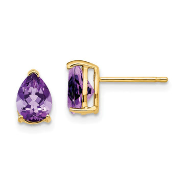 14k 7x5mm Pear Amethyst Post Earrings